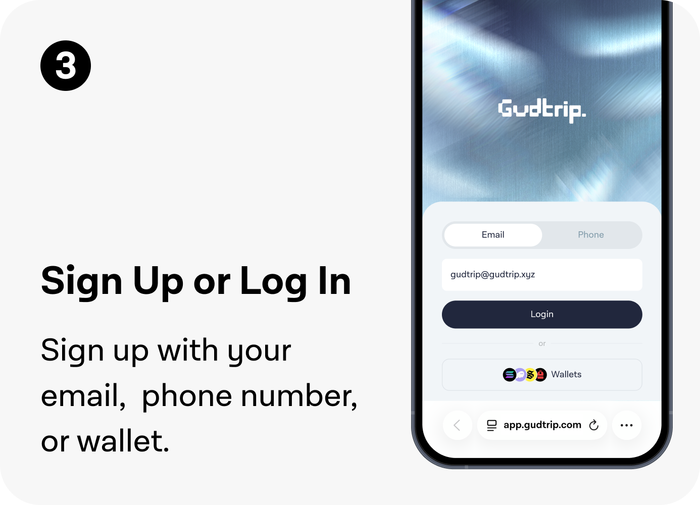 Sign up or log in to the Gudtrip platform