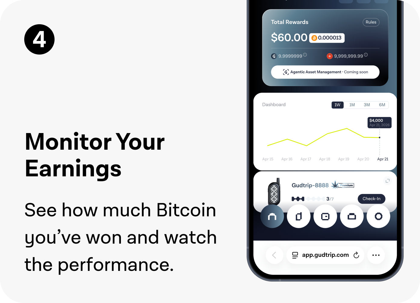Monitor Gudtrip Bitcoin reward earnings